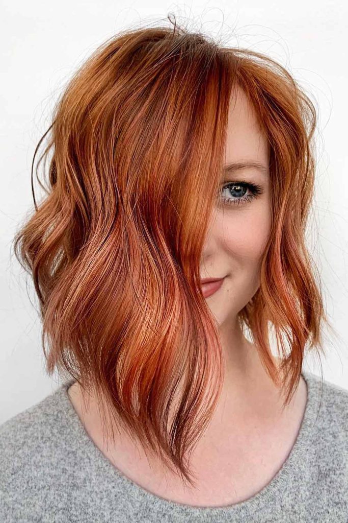 Copper Asymmetrical Bob #asymmetricalbob #bobhairstyles