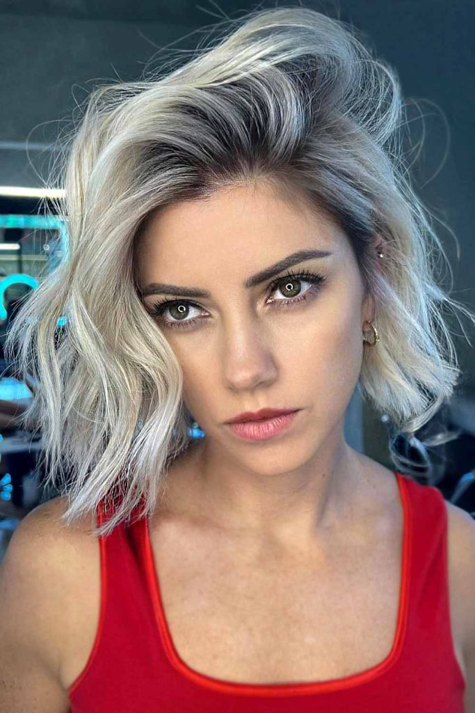 Blonde Bob with Dark Roots #asymmetricalbob #bobhairstyles