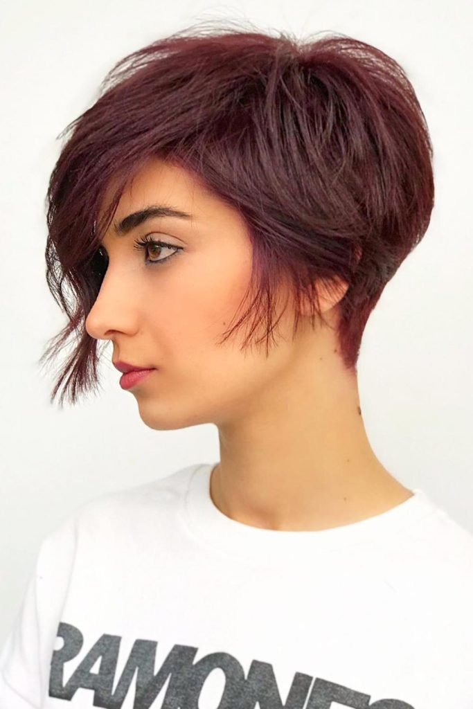 Burgundy Layered Pixie #asymmetricalpixiecuts #asymmetricalpixie #pixie