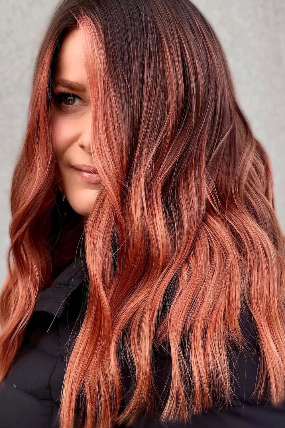 Subtle Waves with Auburn Balayage Tones