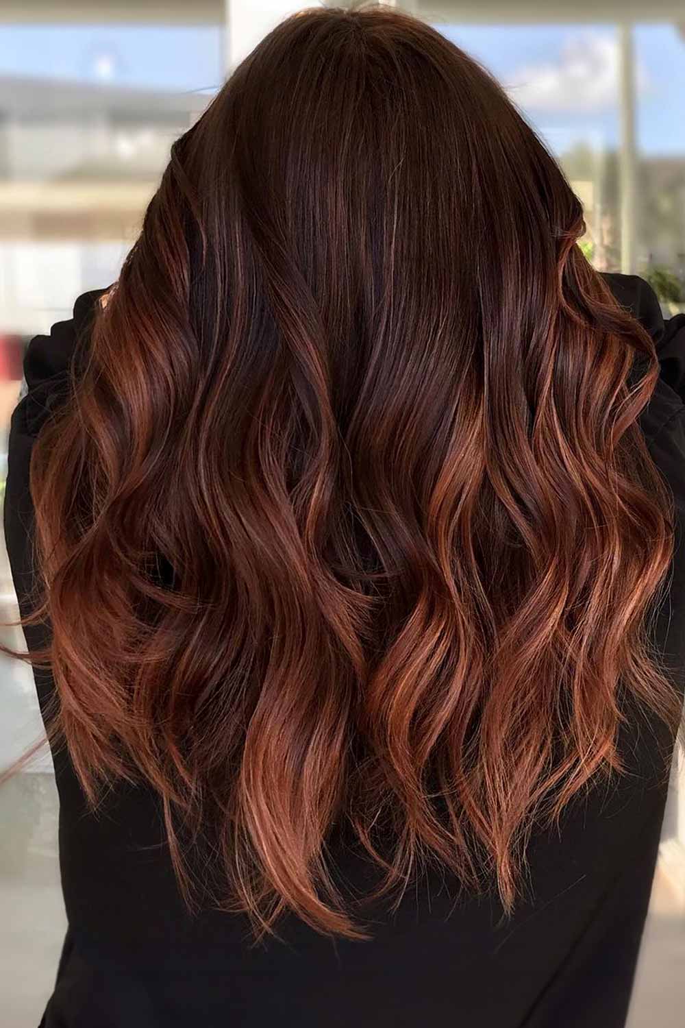 Auburn Balayage on Dark Hair #mediumhairbalayage #balayagehairstyles #mediumhair #balayage