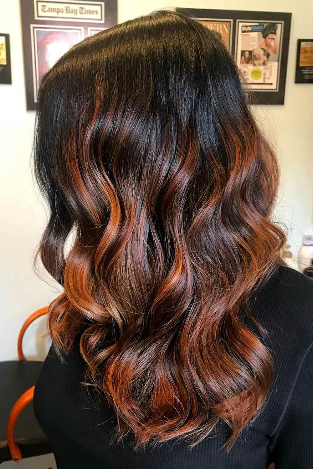Auburn Balayage on Dark Hairstyles #mediumhairbalayage #balayagehairstyles #mediumhair #balayage