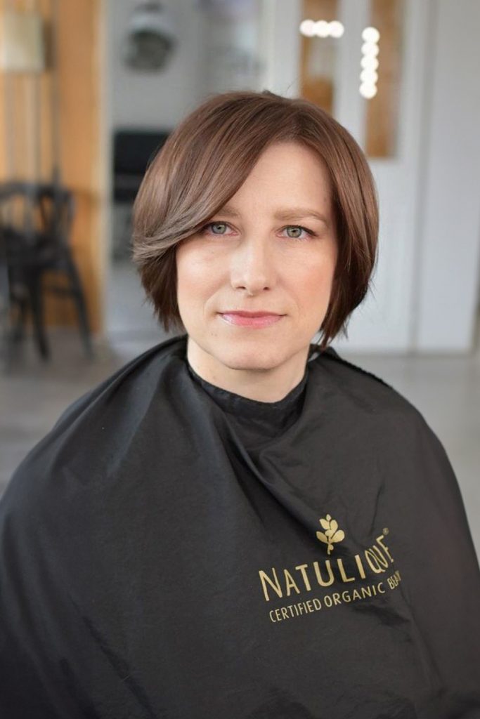 Short Pixie-Bob With Long Side Bang for Older Woman