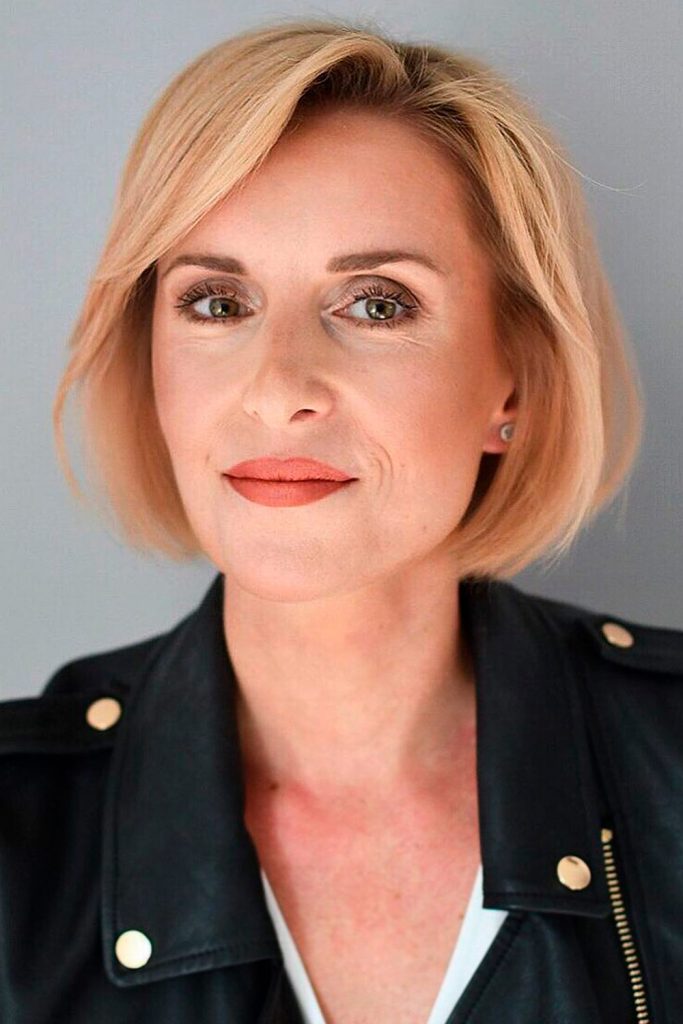 Sleek Blonde Bob with Side Bangs