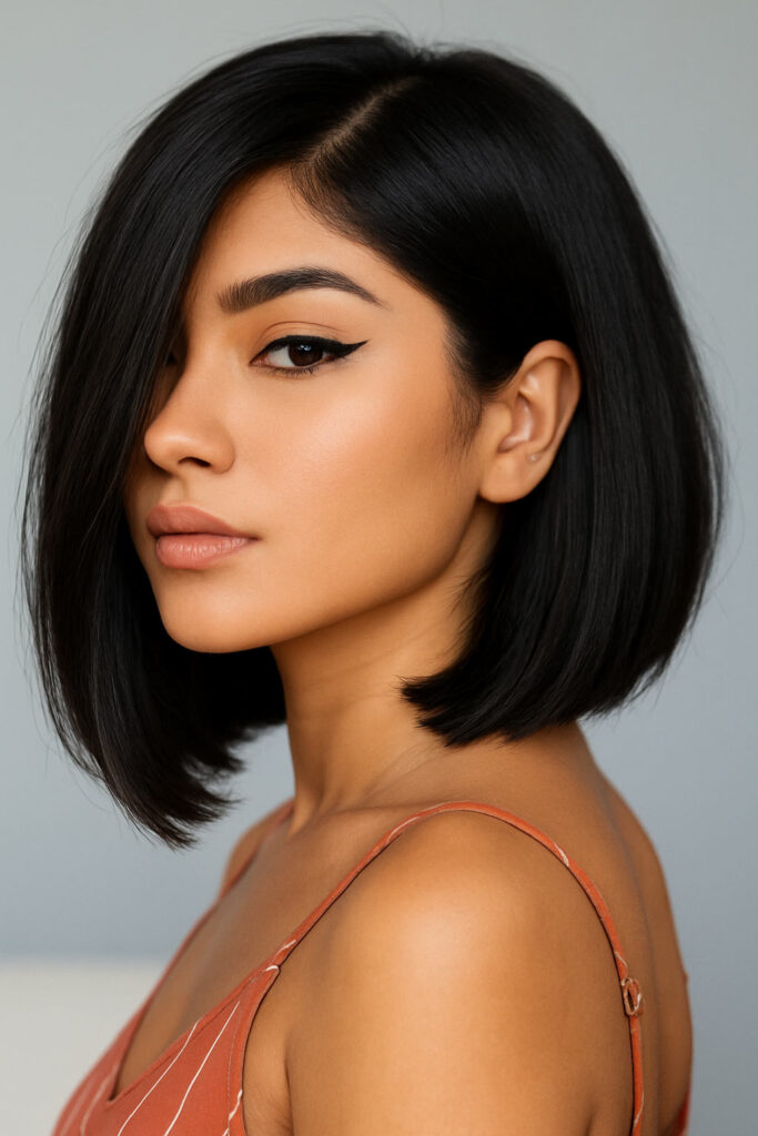 Asymmetrical Lob For Thick Hair