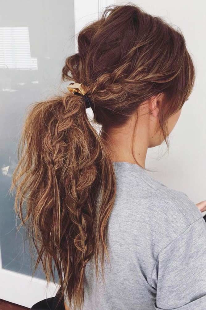 Messy Low Ponytail With Braids #ponytails #updo