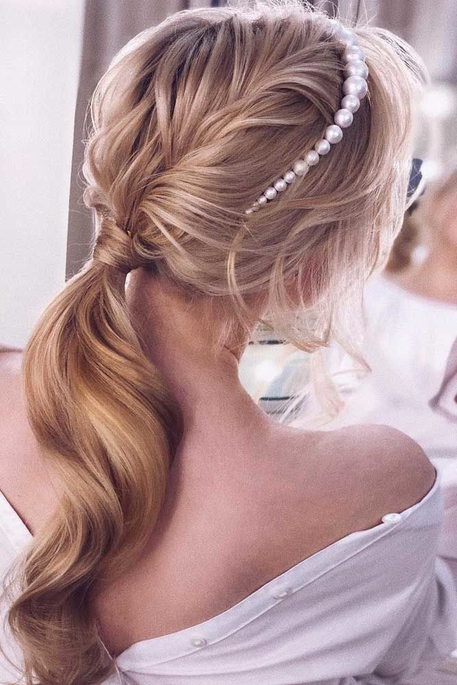 Low Pony With Pearl Headband #ponytails #updo