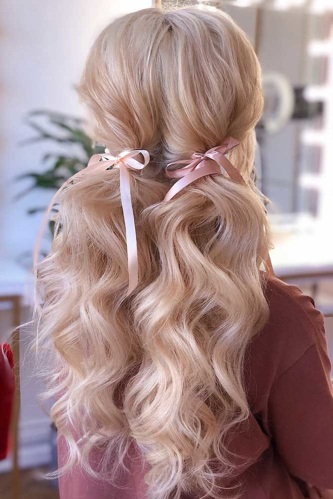 Low Ponytails With Ribbons #ponytails #updo