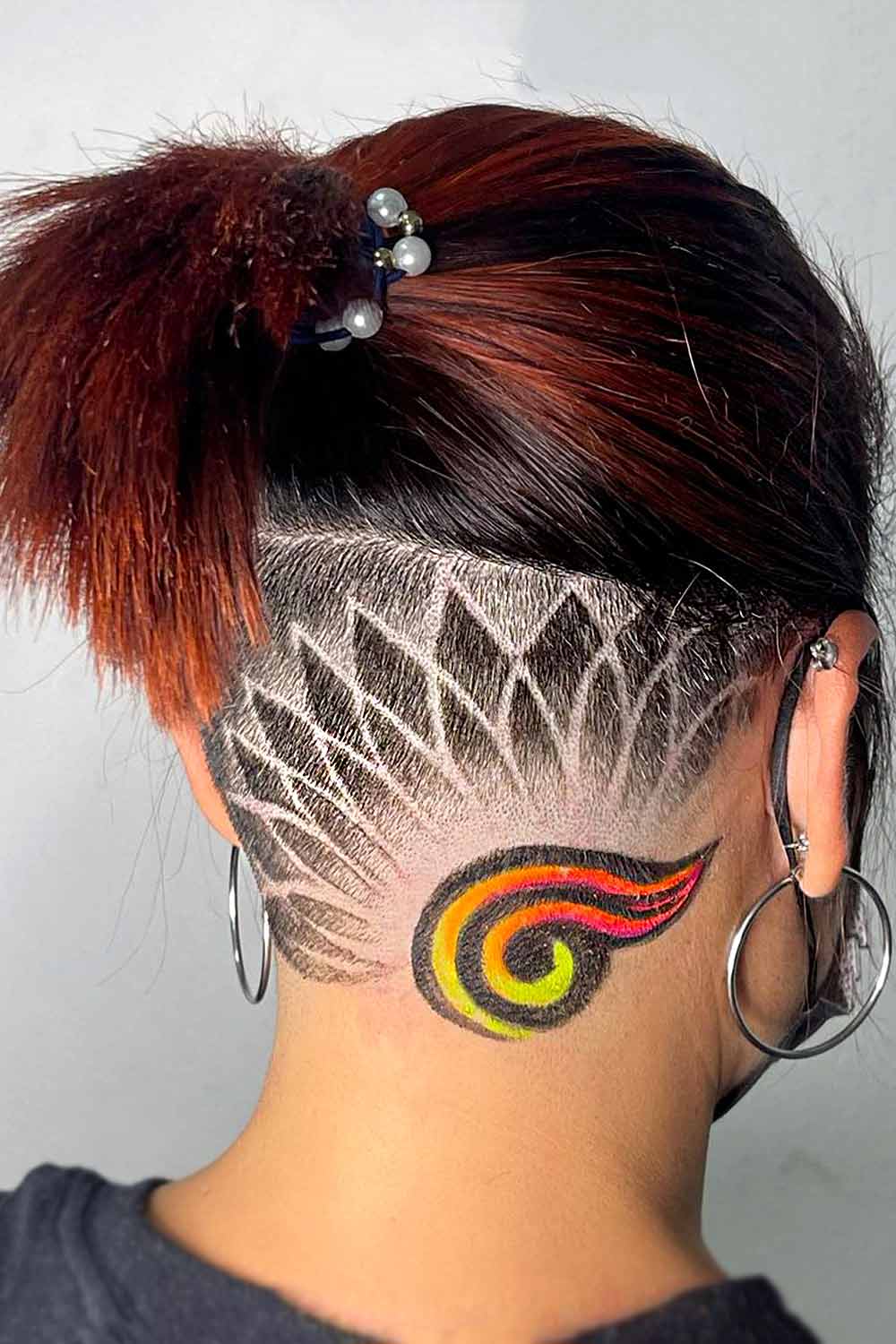 Back Shaved Lines Undercut Red #undercuthairstyles #undercutwomen