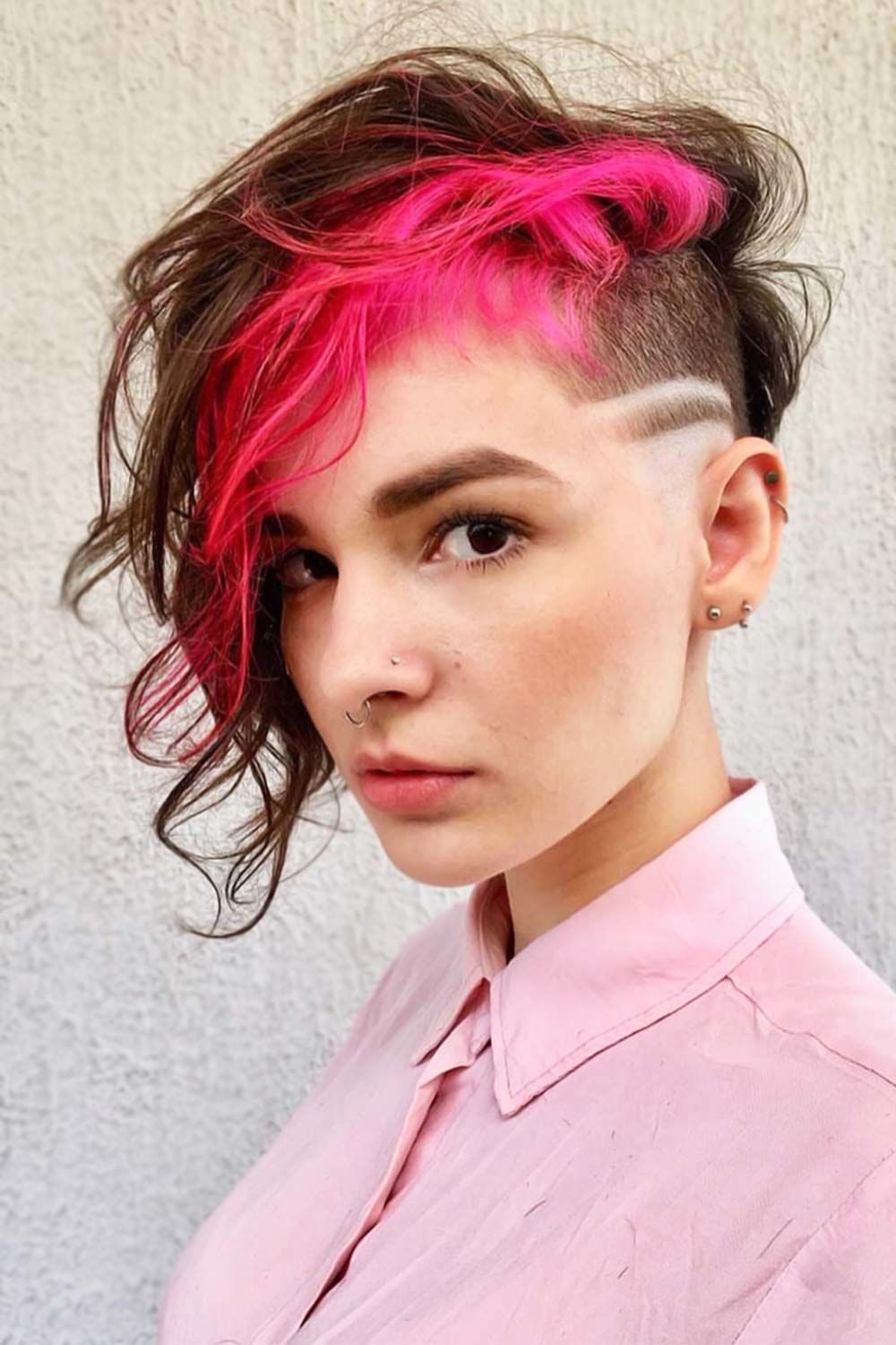 Undercut With Side Shaved Lines Pink #undercutwomen #undercut