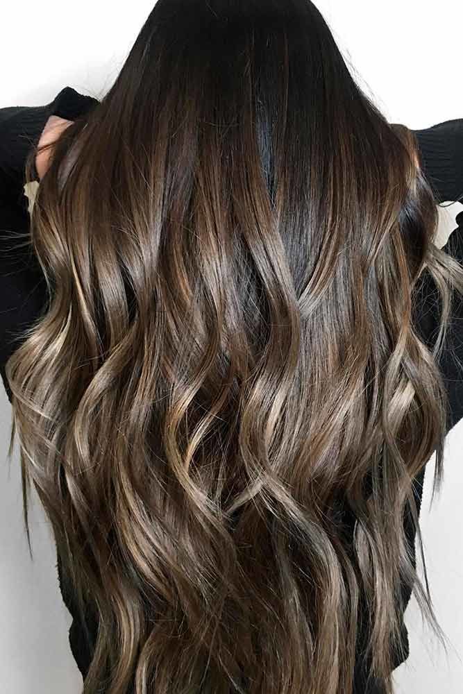 Deep Dark Brown Hair With Highlights Sleek #brownhairwithhighlights #highlights