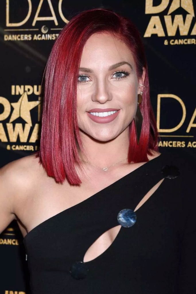 Sharna Burgess with Burgundy Long Bob #burgundyhaircolor #burgundyhair
