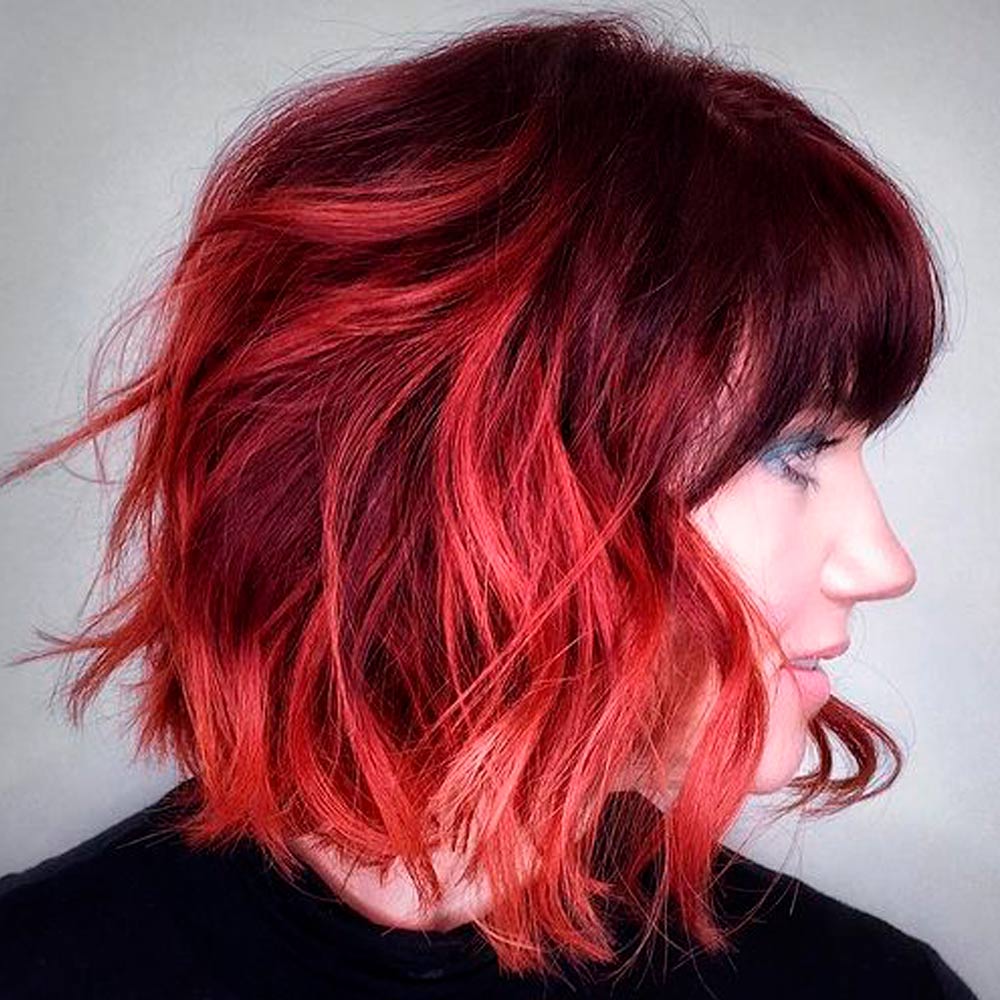 Short Burgundy Hair With Bold Highlights