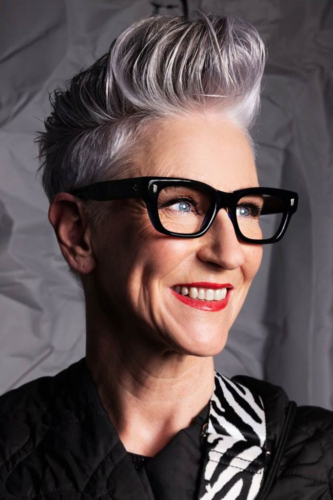 Faux Hawk for Short Hair #shortgreyhair #shorthairstyles #greyhairstyles