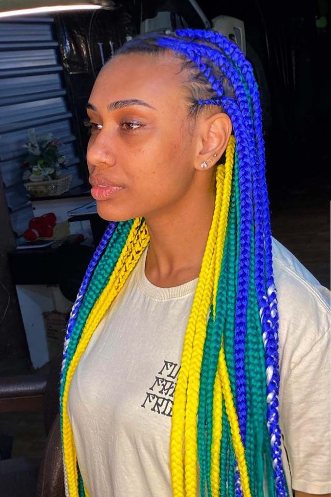 Blue and Yellow Cornrow Braids 