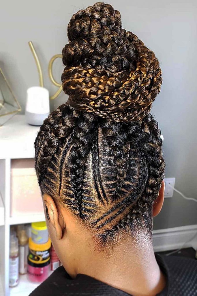 Massive Braided High Bun #cornrowbraids #braids