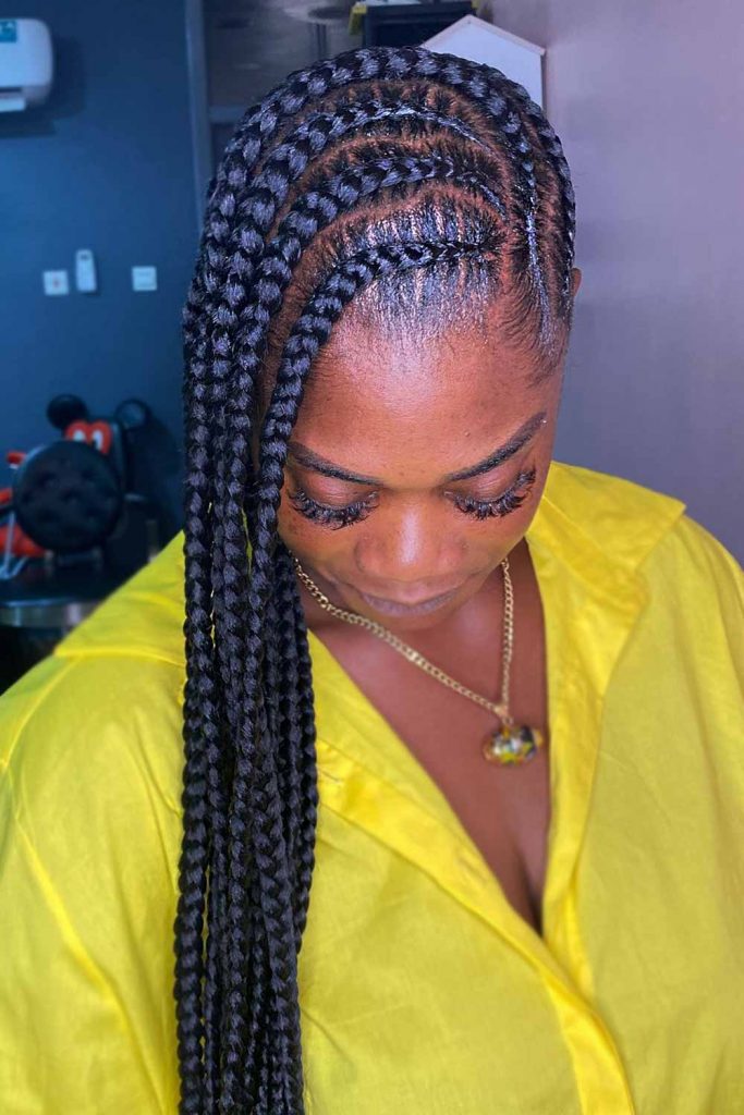 Long Side-Swept Cornrow Braids #cornrowbraids #braids