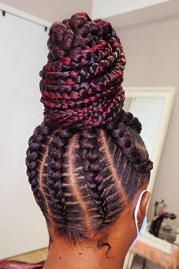 Massive Cornrow Braided High Bun #cornrowbraids #braids