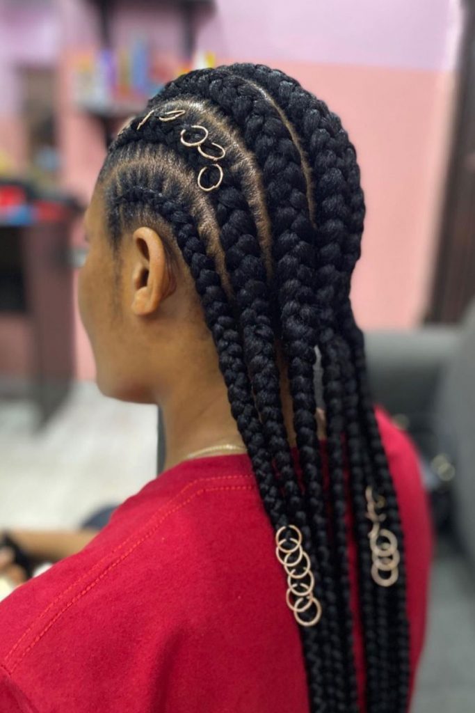 Feed-in Cornrow Braids With Hair Rings