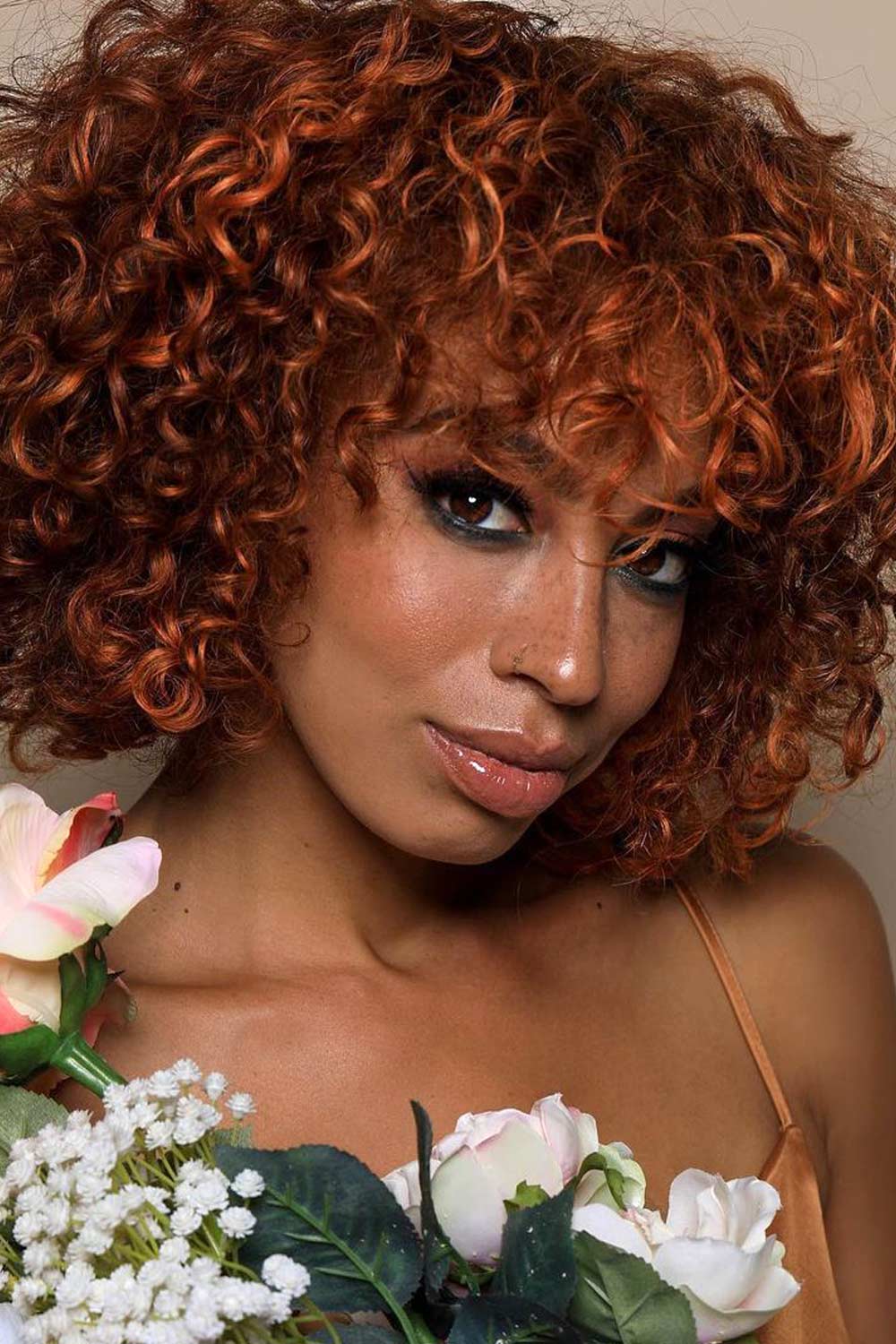 Bright Medium Curls with Bangs