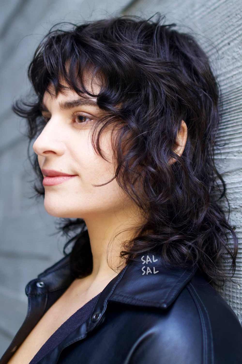 Curly Mullet with Bangs