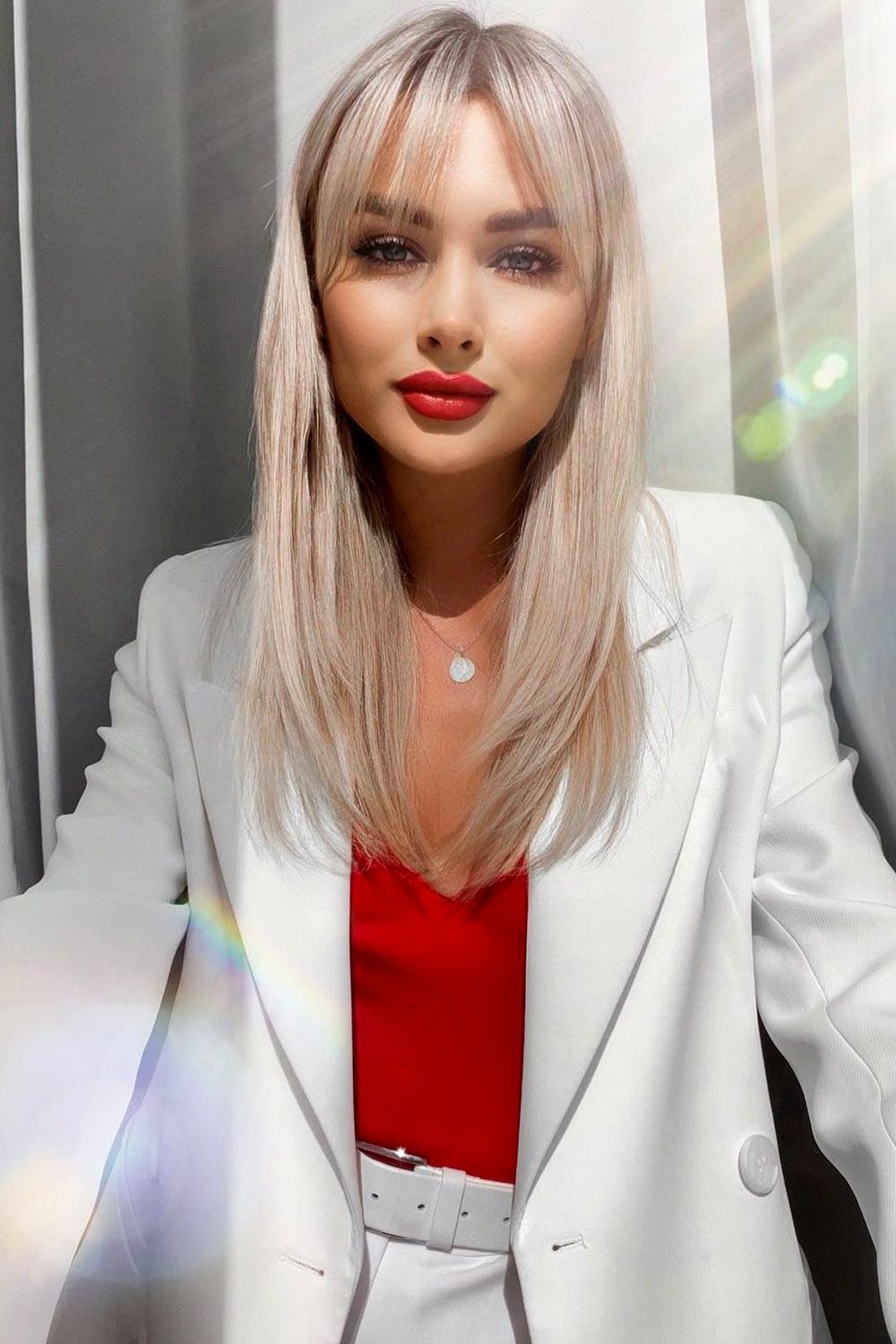 Curly Bangs With Long Straight Blonde Hair