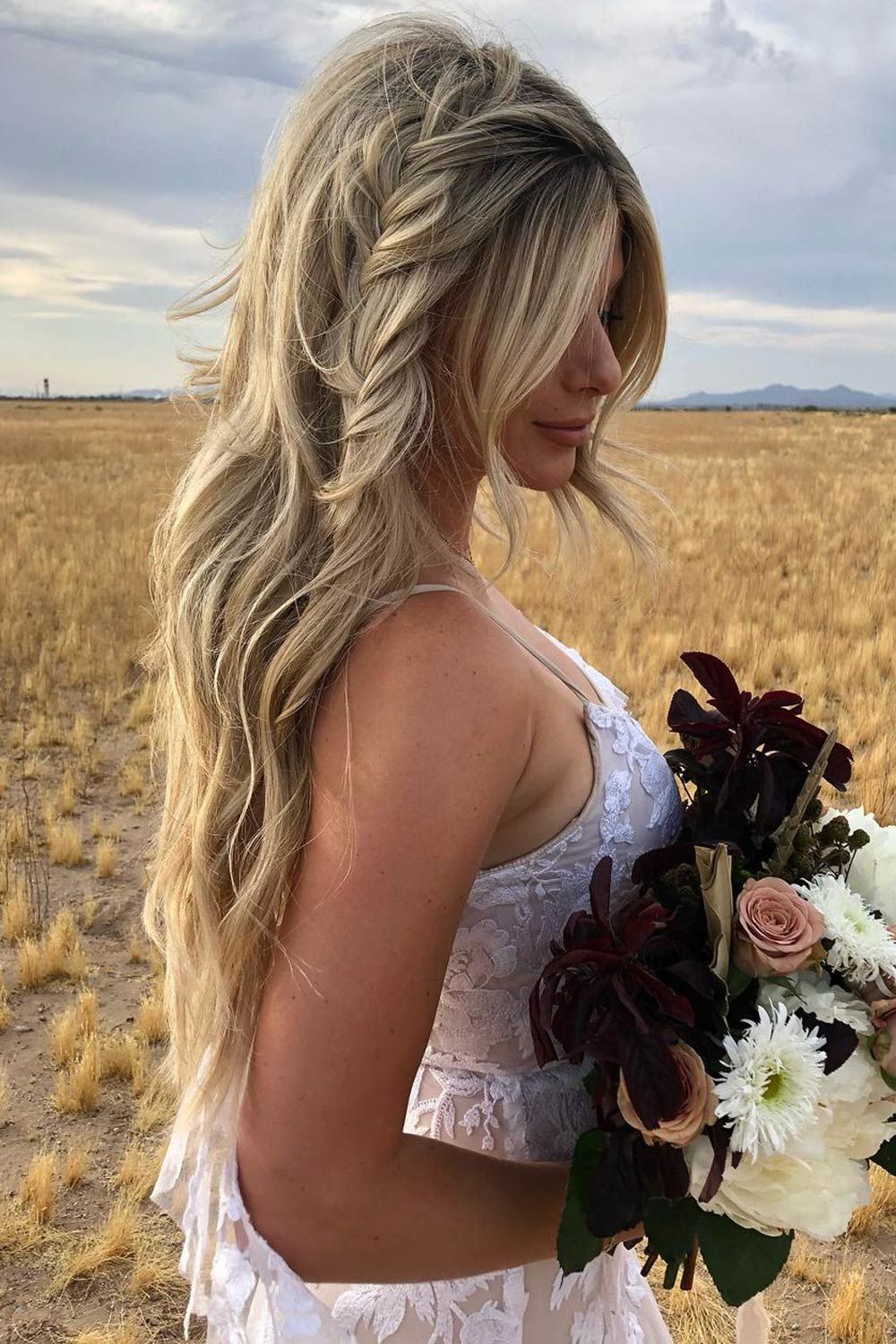 Long Hair with Side Braid and Curtain Bangs