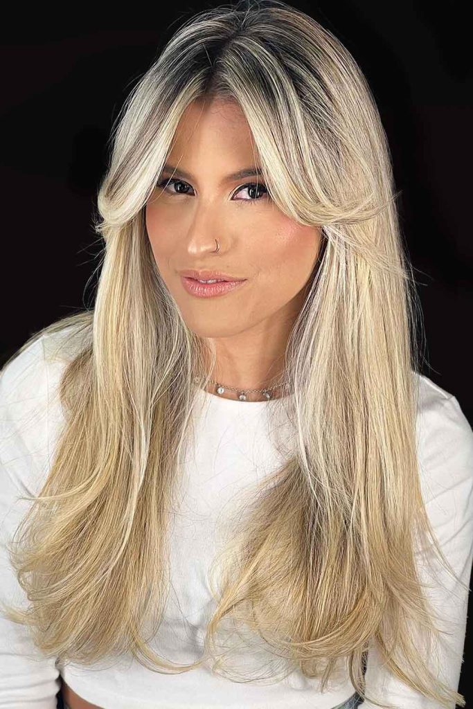 Long Blonde with Face Framing Curtain Bangs #faceframingbangs #faceframing #bangs