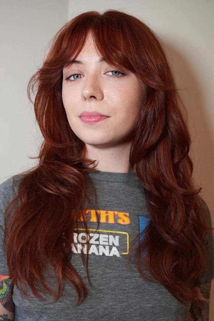 Layered Natural Red Copper with Framing Bangs #faceframingbangs #faceframing #bangs