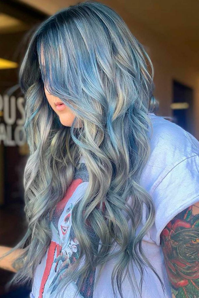 Smokey Gray With Blonde & Blueish Highlights