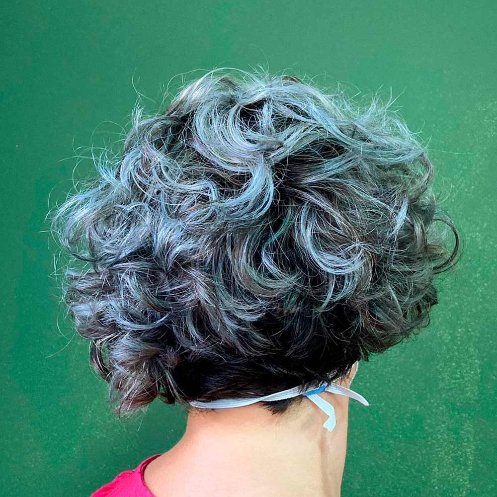 Dark Gray & Blueish Curly Bob