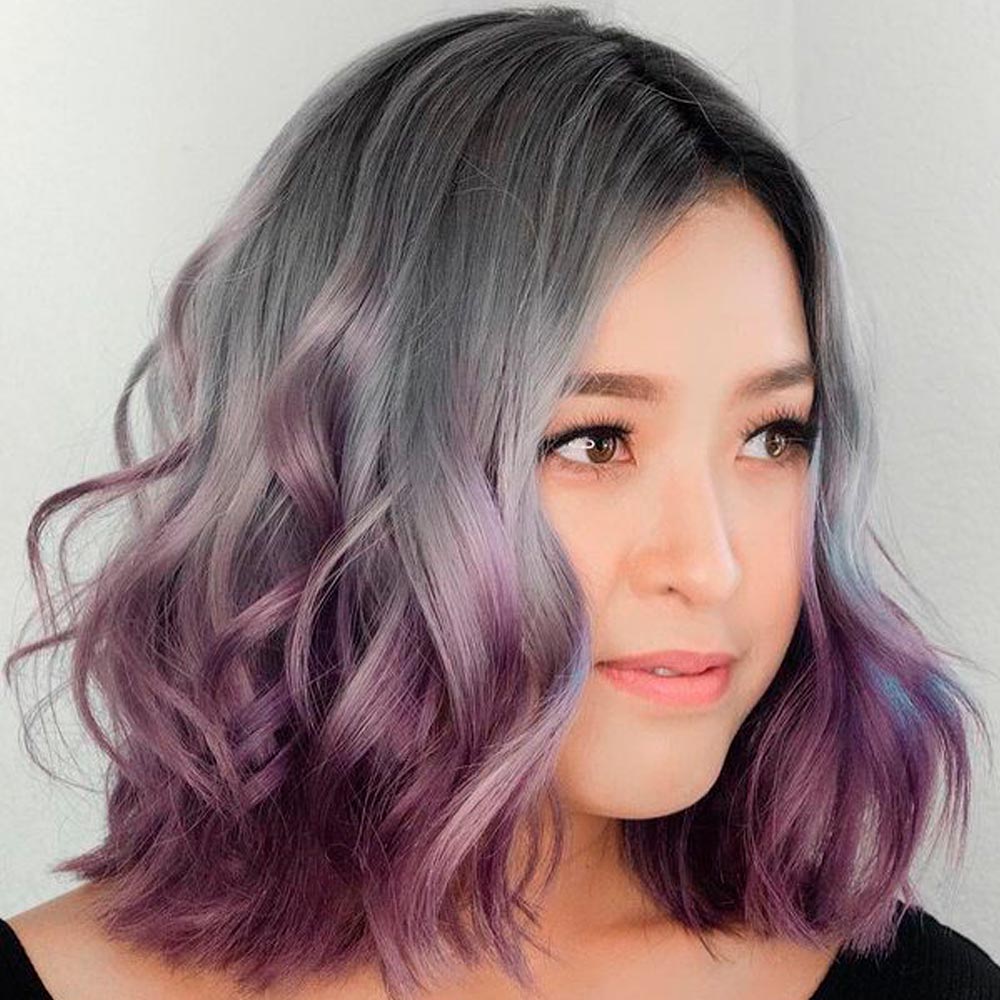 Trendy Smokey Gray Hair & Warm Red Grapes Tips
