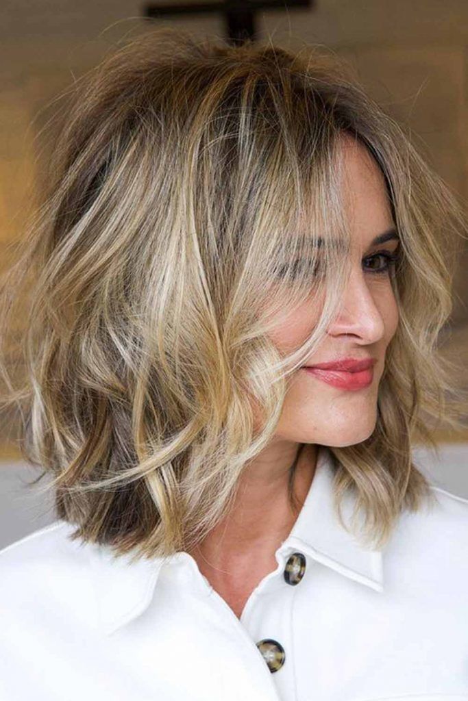 Slightly Shaggy Mid-Length Bob Haircuts For Square Faces