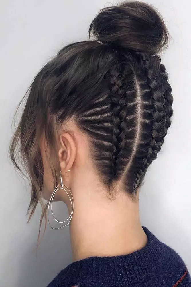 Upside Down Braids With High Bun 