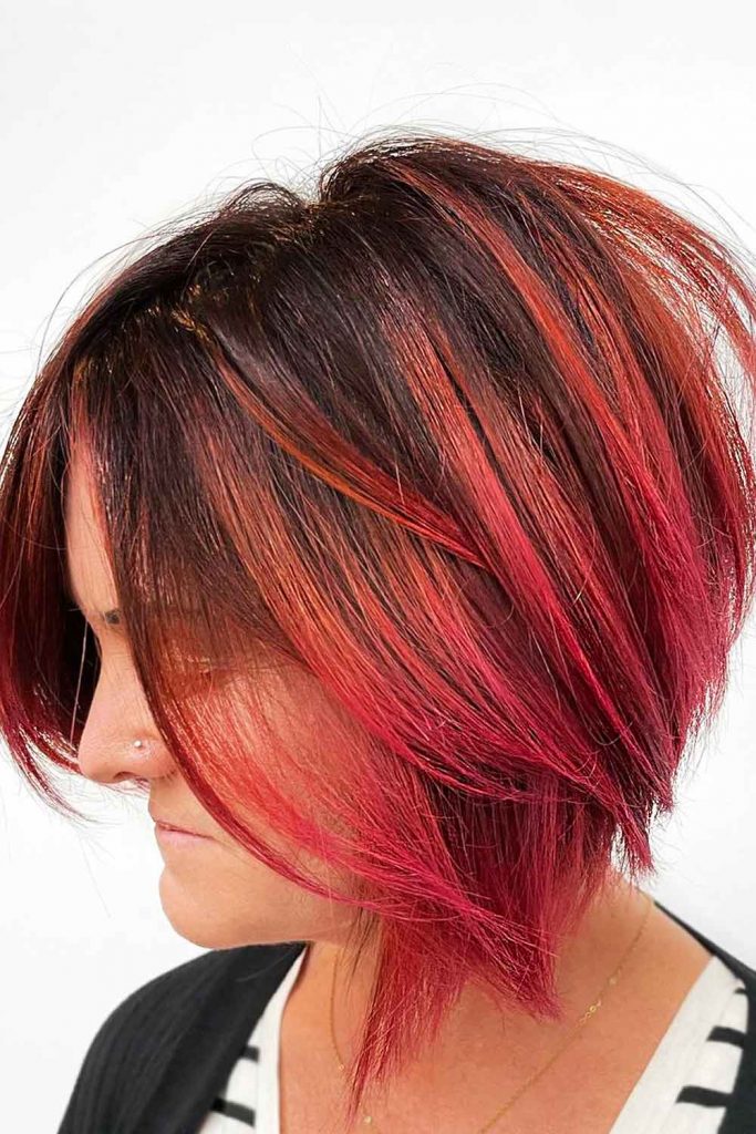 Short Red Bob With Dark Roots #layeredhaircuts #layeredhair #haircuts