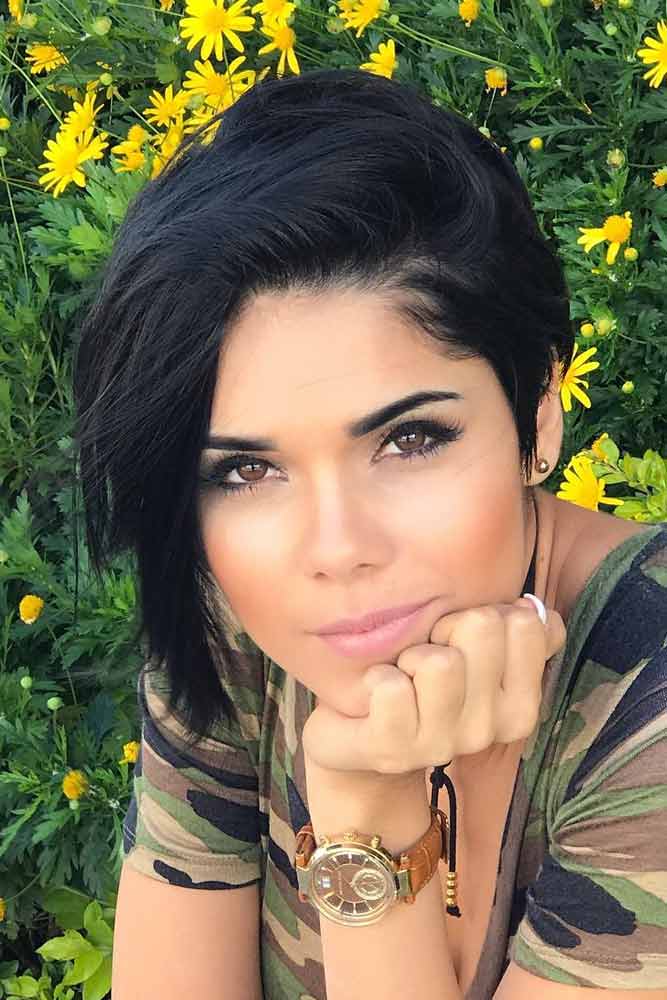 The longer fringe in the front and the shorter back are the key factors that help build that natural volume on top. Trendy Pixie Hairstyles #pixiecut #haircuts #longpixie #shorthair