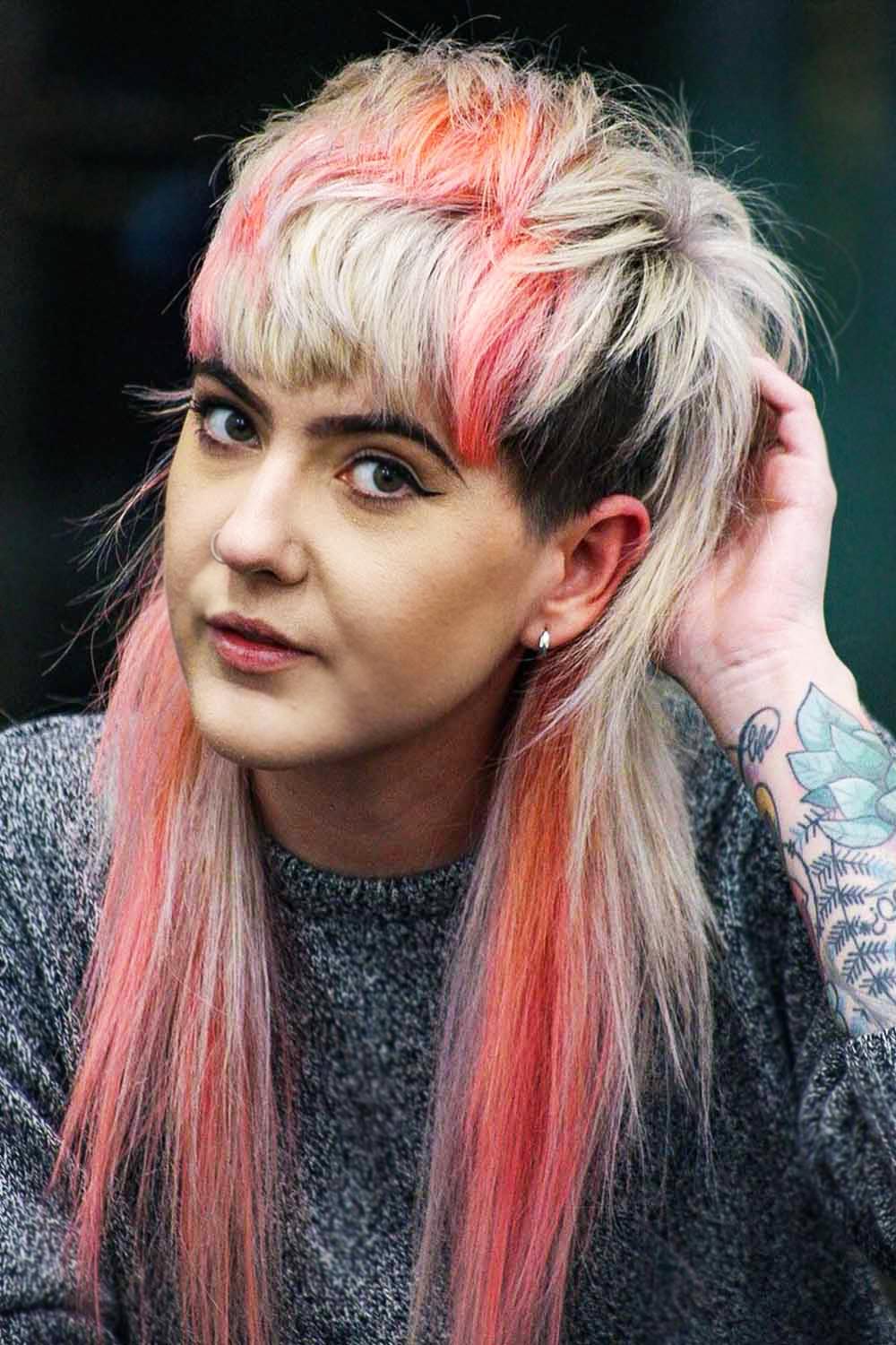 Pink and White Mullet Haircuts