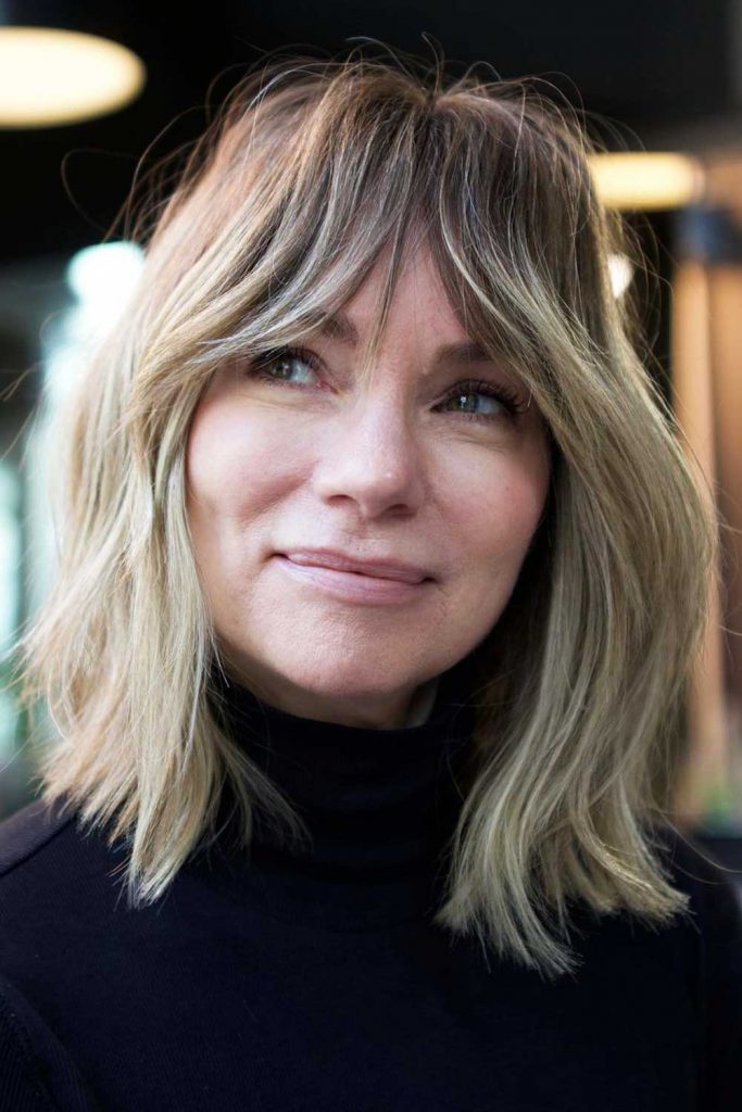 Medium Length Hair with Barely Bangs #mediumlayeredhair #mediumhair #layeredhair