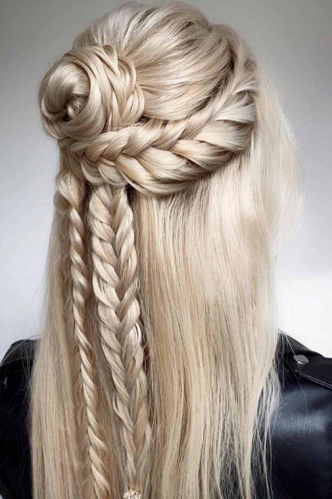 Dutch Braid Into Half-Up Knot