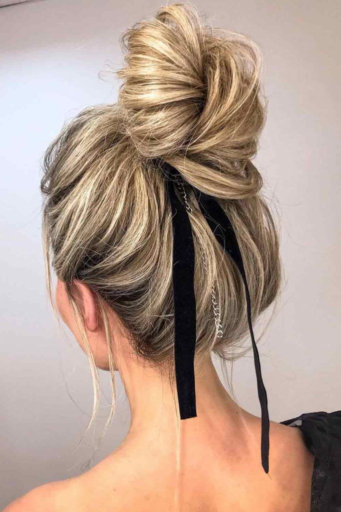 High Bun With Hair Ribbon #hairribbon #simplehairstyles