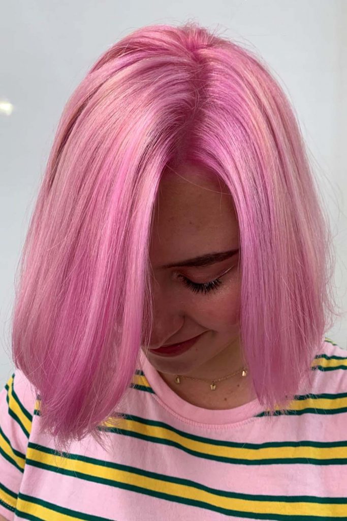 Pink A-Bob With Platinum Highlights