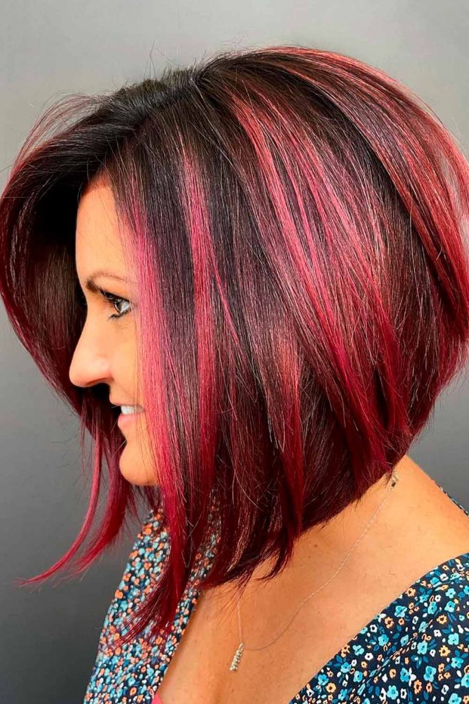 Beautiful Long Angled Bob With Burgundy Highlights