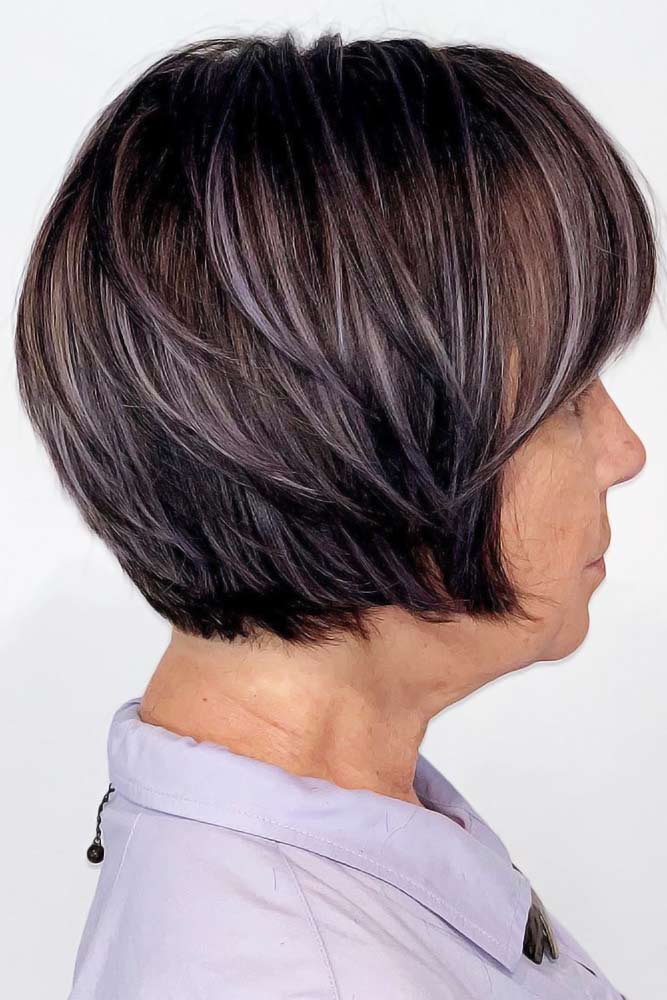Purple Lights Bob #hairstylesforwomenover50 #hairstylesforwomenover60
