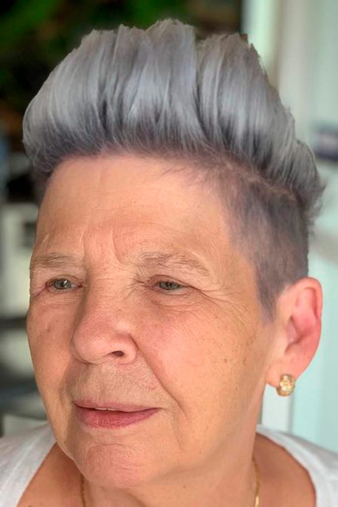 Mohawk Styled Platinum Blond Pixie