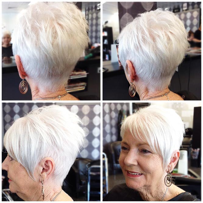 Silver Pixie Cut With Asymmetrical Bang #layeredhair #pixie