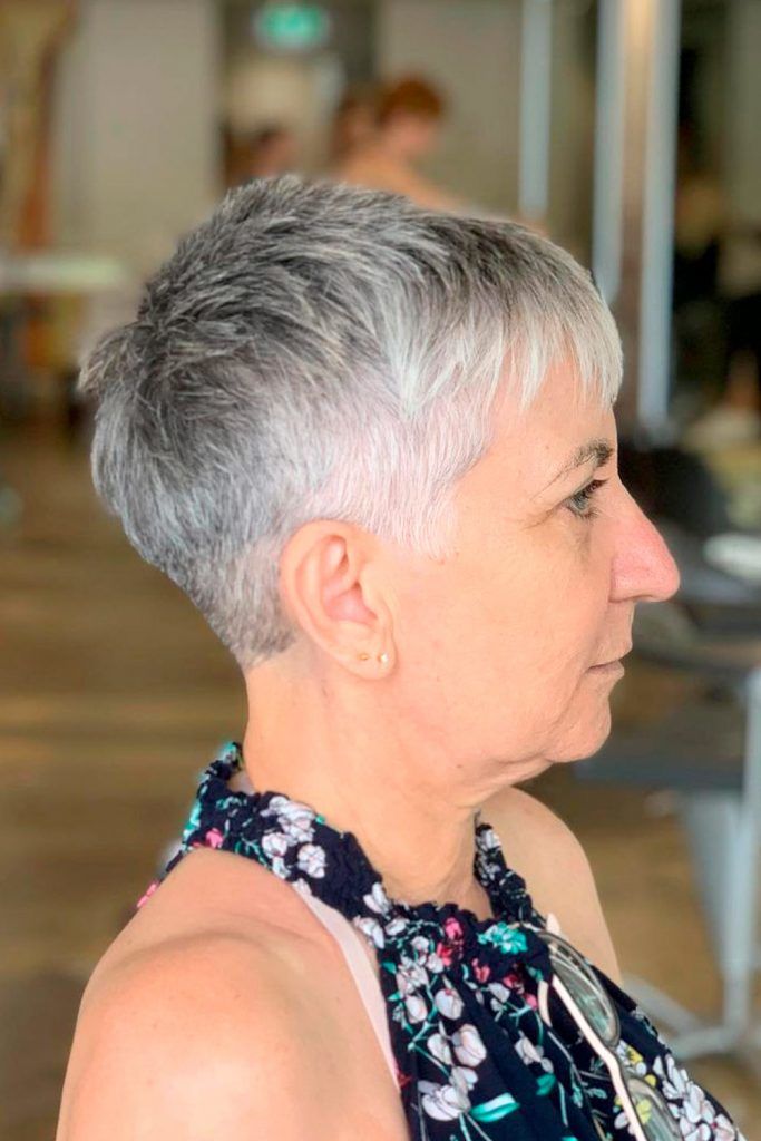 Short Platinum Blonde Pixie With Bangs
