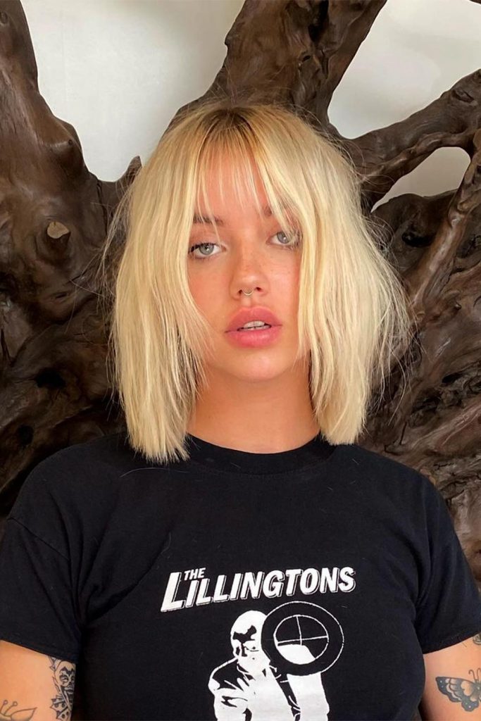 Blonde Lob With Bangs