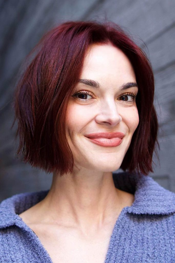 Burgundy Center Parted Bob