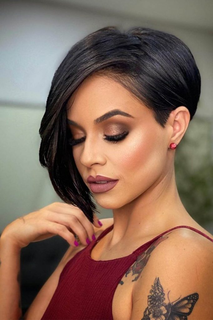 One Side Sweped Pixie with Long Bangs