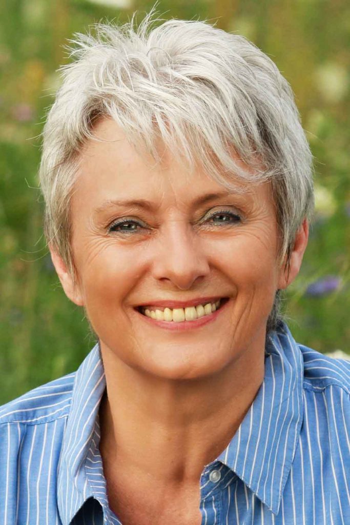 Grey Messy Pixie With Long Bang